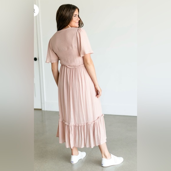 Inherit co. Womens Pink V-neck Ruffle Maxi Dress modest size large NWT - Picture 7 of 7